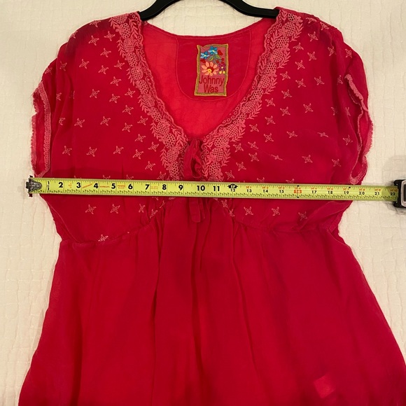 Johnny Was Pink VNeck Empire waist Short Sleeve Blouse Size Large - Picture 7 of 8